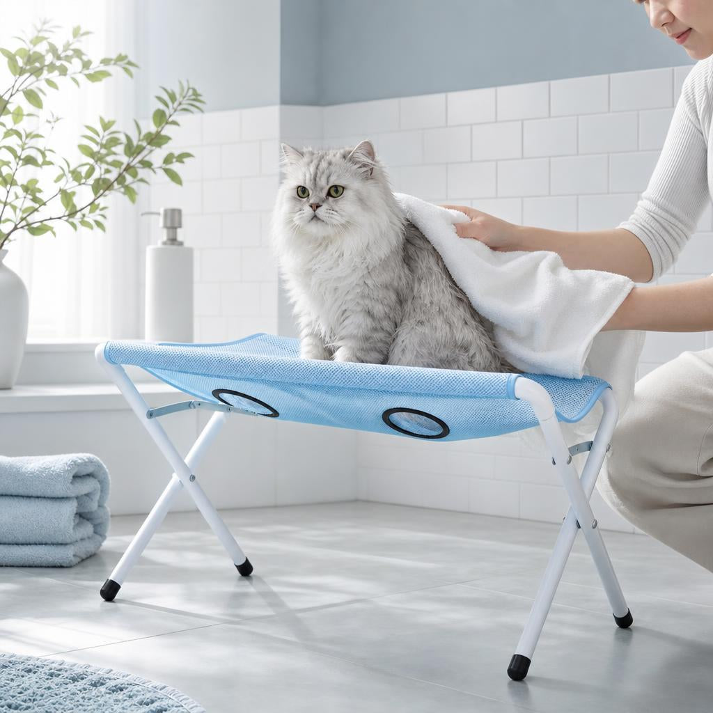 Gato secándose sobre el soporte plegable PawSoak