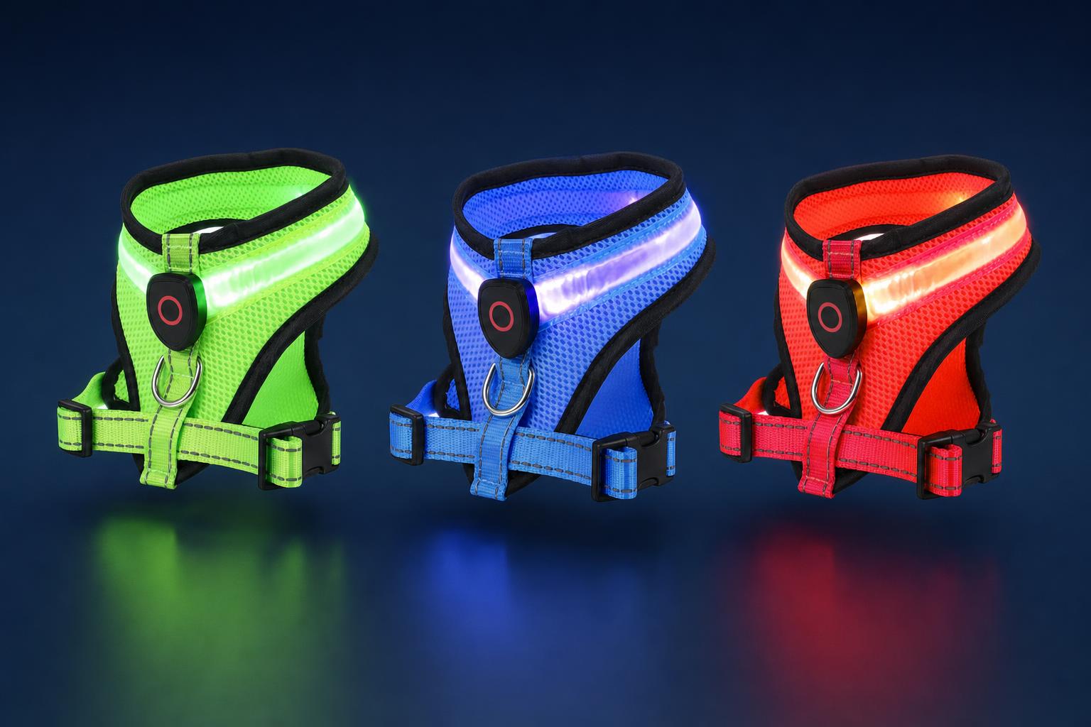 Arnes LED VisiDog disponible en verde, azul y rojo
